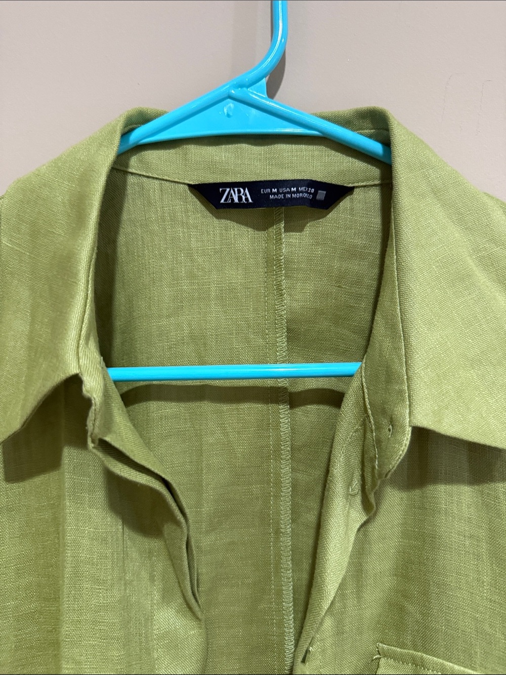 Zara Olive Green Short-Sleeve Linen Shirt Jacket - Picture 2 of 4